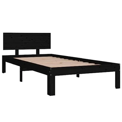 Afbeelding van vidaXL Bedframe, zwart, massief grenenhout, 90 x 200 cm