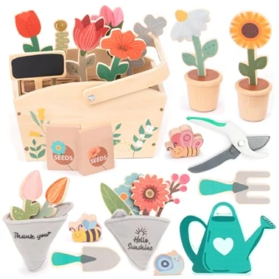 Afbeelding van umu® Houten tuinset voor kinderen met accessoires, tuinspeelgoed kinderen, tuingereedschapsset meisjes en jongens, gieter, schep, hark, educatief speelgoed vanaf