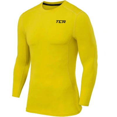 Afbeelding van TCA Jongens Pro Performance Lange Mouw Hardloop Compressie Basislaag Top Geel, 6 8 Jaar