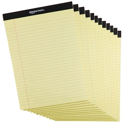 Afbeelding van Amazon Basics smalle lijn notitieblokken, kanariegeel (50 vellen, 12 stuks), 21,6 x 29,85 cm