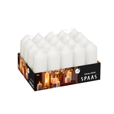 Afbeelding van Spaas 20 stuks stompkaarsen, cilinder, 40/110 mm, ± 13 uur, niet geparfumeerd, wit