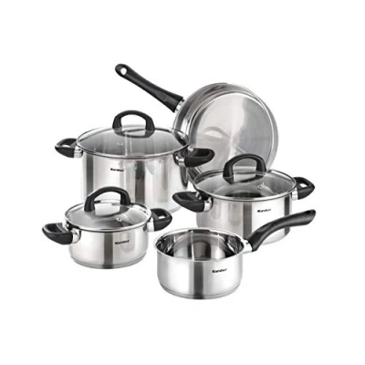 Afbeelding van Karcher 125457 Mia kookgerei, met glazen deksel, geschikt voor inductiekookplaten, 5 delig, roestvrij staal