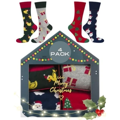Afbeelding van soxo Damessokken, cadeautas, heren, Kerstmis, 4 paar, 2 maten, Set