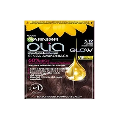 Afbeelding van Garnier Olia Glow haarverf, permanente zonder ammoniak, dekt 100% wit haar, met bloemoliën van natuurlijke oorsprong, veganistische formule, donkerbruin