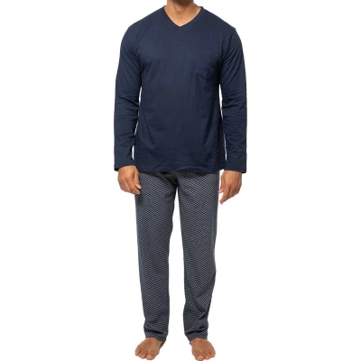 Afbeelding van Ammann Organic SET Pyjama, Heren, Maat: Small, Blau gemustert