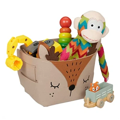 Afbeelding van Relaxdays opbergmand kinderkamer vilten mand met dier opvouwbare speelgoedmand baby hert