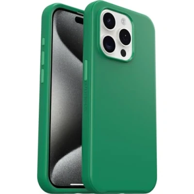 Image de OtterBox Symmetry Series Coque de protection pour téléphone portable compatibilité avec MagSafe polycarbonate, caoutchouc synthétique, verre au phosphate d&#039;argent jus vert (vert) Apple iPhone 15 Pro