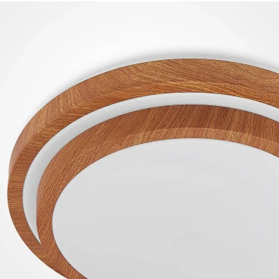 Afbeelding van Lindby LED plafondlamp 1licht ijzer, aluminium, kunststof H: 10 cm licht hout, wit Inclusief lichtbron