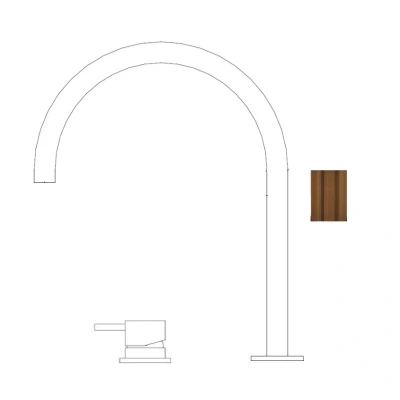Afbeelding van Waterevolution Flow 2 gats wastafelkraan PVD geborsteld koper met hoge U 213mm uitloop T1122UCPE
