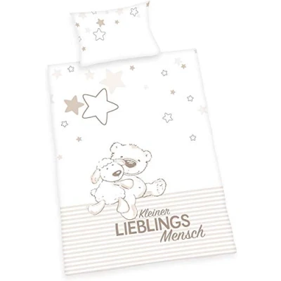 Afbeelding van Herding LIEBLINGSMENSCH Beddengoedset, hoofdkussensloop, 40 x 60 cm, dekbedovertrek 100 135 100% katoen, flanel, hoofdkussen met hotelhoes, knoopsluiting, wit