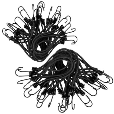 Afbeelding van 50 stuks rubberen spanbanden met haken in zwart bevestiging voor dekzeilen, banners, aanhangers, tenten, trampoline enz. Universele spanner