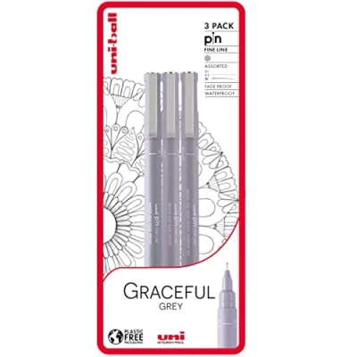 Afbeelding van Uni ball PIN Set van 3 grijze pennen met fijne punt, water en lichtbestendig, ideaal voor architecten, schetsen, scrapbooking, tekenen, kunst, technische tekeningen, kwaliteit