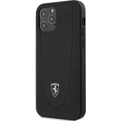 Afbeelding van iPhone 12/12 Pro Backcase hoesje Ferrari Effen Zwart Leer