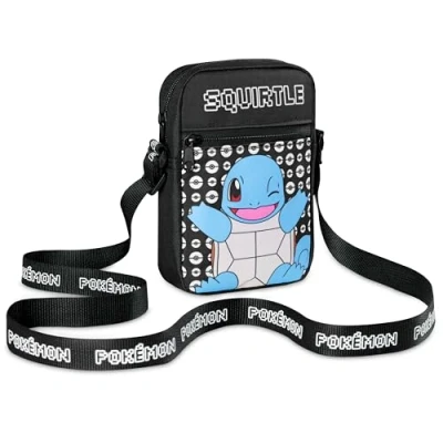 Afbeelding van Pokemon Schoudertas voor kinderen, kleine crossbody bag, meerdere zakken, jongeren, cadeau idee, Pikachu Eevee, zwart/blauw (Carapuce Blue)