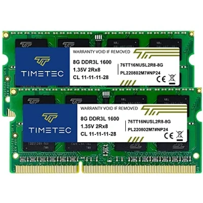 Image de Timetec Hynix IC 16GB Kit (2x8GB) DDR3L 1600MHz PC3 12800 Unbuffered Non ECC 1.35V CL11 2Rx8 Dual Rank 204 Pin SODIMM Ordinateur Portable Mémoire RAM Module Upgrade (16GB (2x8GB))