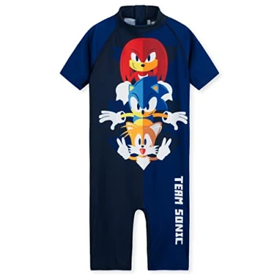 Afbeelding van Sonic The Hedgehog Zwempak voor kinderen, jongens, zwempak, korte mouwen, shorts, kleding, zomer, strand, zwembad, 3 10 jaar, officieel Sonic, Navy/Blauw