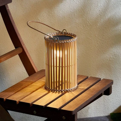 Afbeelding van Lindby Solar buitenverlichting met dimmer 1licht Bamboe H: 21.5 cm hel hout Inclusief lichtbron