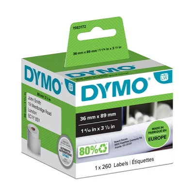 Image de Dymo LabelWriter 1983172 Grand Format, Étiquettes d&#039;Adresse Autocollantes 36 mm x 89 mm, Rouleau de 260