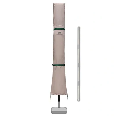 Afbeelding van Sekey Ø 350cm / 200x300cm parasol beschermhoes met staaf, afdekhoes voor tuinscherm ventilatieopeningen, afdekking marktscherm/balkonscherm, 100% polyester, waterdicht, kaki