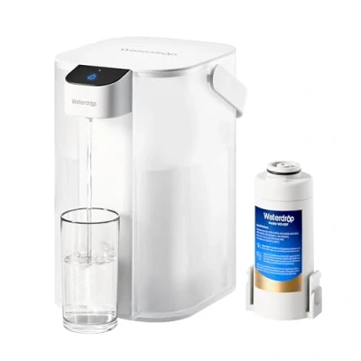 Afbeelding van Waterdrop Onmiddellijk elektrisch waterfilter, 3,5 liter, drinkwaterfiltersysteem voor buiten, vermindert chloor, lood, kwik, PFAS, PFOA/PFOS, blauw (met 1 filter van 757 l)