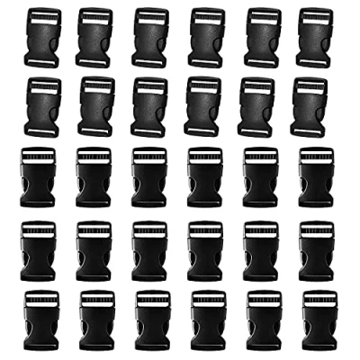 Afbeelding van HUAZIZ 30 stuks kunststof gespen voor riem, 25 mm, gesp, zwarte latera, clip, sluiting accessoires rugzak, tent, rugzak kinderen, hondenhalsband, zwart.