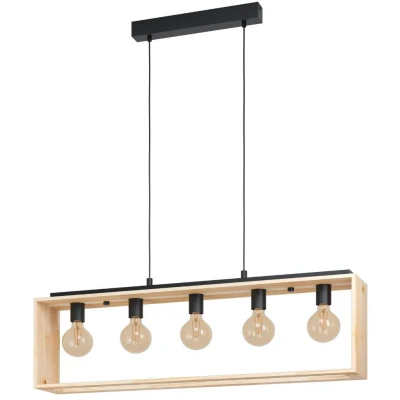 Afbeelding van EGLO Famborough Hanglamp E27 100 cm Zwart/Hout