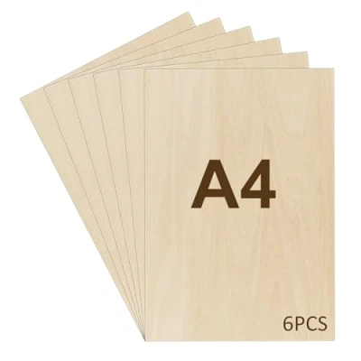 Afbeelding van WISYOK 6 stuks multiplex 2 mm, ruw hout A4, rechthoekige houten plaat, berkenhouten onafgewerkte plank, lasergesneden bladplaat voor brandschilderen, gravure, doe het zelf, 30 x 21 cm