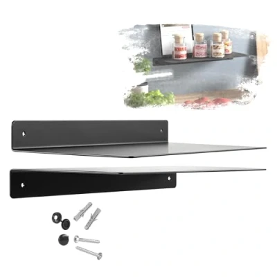 Afbeelding van SOTECH Design HOVER III wandrek 350 x 130 30 mm zwart, wandmontage, incl. bevestigingsset voor badkamer, keuken of woonkamer