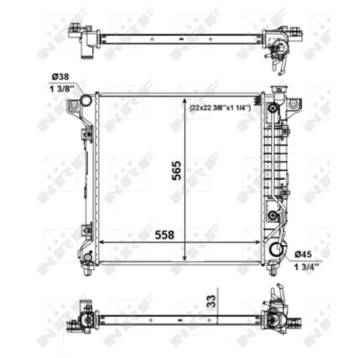 Afbeelding van NRF 56023 Radiateur Aluminium 565 558 33 Met aanbouwdelen Koelribben gesoldeerd