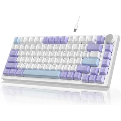 Afbeelding van YINDIAO AK820 Clavier Mécanique avec Knob,Disposition 75% ANSI,81 Touches de Jeu Filaire,5 Mousses Insonorisantes,Hot Swap,Interrupteur Linéaire,Rétroéclairage RVB,pour PC,MAC (Violet)