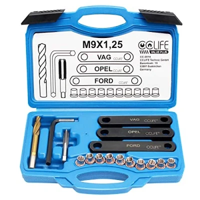 Afbeelding van CCLIFE Reparatieset voor remdraad, 16 delig, remklauwdraad, geleidingsboutschroefdraad M9 x 1,25, compatibel met VAG VW Audi Ford Opel