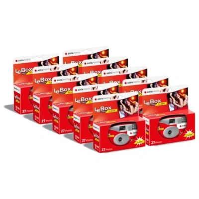 Afbeelding van AGFA Photo PACK 10 x 601020 Appareil Jetable LeBox Flash, 27 photos, Objectif Optique 31 mm Gris et Rouge