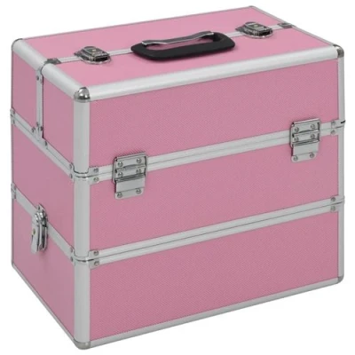 Image de vidaXL Mallette à maquillage 38x23x34 cm rose aluminium91834
