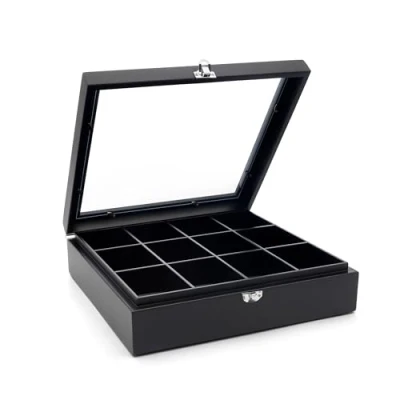 Afbeelding van Bredemeijer Tea box 12 comp.with window bamboo black