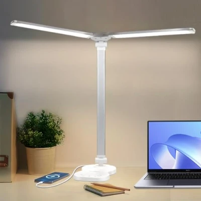 Afbeelding van LQWELL® Led bureaulamp met dubbel uiteinde, dimbaar, 5 kleuren en 10 helderheden, leeslamp zonder gevaar voor de ogen, touch bediening geheugenfunctie, timer