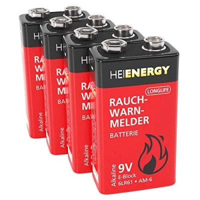 Afbeelding van HEITECH Batterijblok 9 V voor rookmelder, 4 x batterijen alkalineblok, V, duurzaam, waterdicht, blokbatterijen brandmelders, bewegingsmelders, koolmonoxide