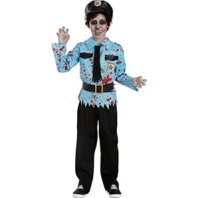 Afbeelding van Funidelia Zombie Politieagent Kostuum voor jongens Ondood, Halloween, Horror kinderen Accessoire verkleedkleding en rekwisieten carnaval &amp; feesten Maat 97 104 cm Zwart