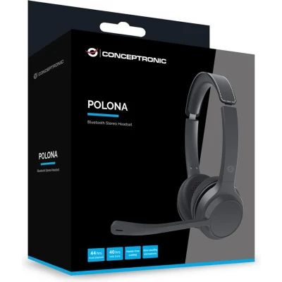 Afbeelding van Conceptronic POLONA04B hoofdtelefoon/headset Bedraad en draadloos Hoofdband Oproepen/muziek USB Type C Bluetooth Zwart