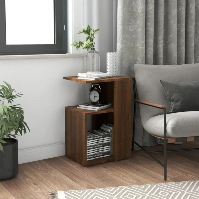 Afbeelding van Bijzettafel 36x30x56 cm bewerkt hout bruin eikenkleur