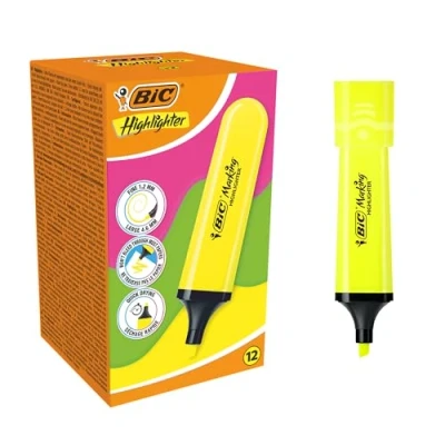 Afbeelding van BIC Marking Flat Markeerstiften Geel Verpakking met 12 fluostiften Modulaire Schuine punt 1,2 mm 4,6