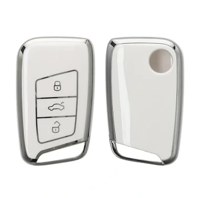 Afbeelding van kwmobile autosleutel hoesje geschikt voor VW 3 knops (alleen Keyless Go) hoes TPU behuizing Beschermende auto sleutel case Sleuteletui in wit / zilver