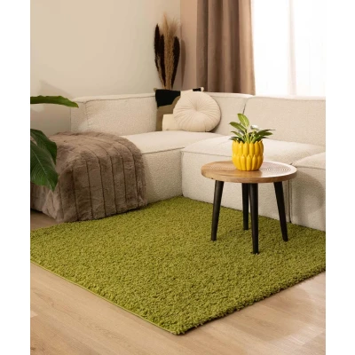 Afbeelding van Hoogpolig Tapijt/Vloerkleed Shaggy Trend Effen Groen 140x140 Cm