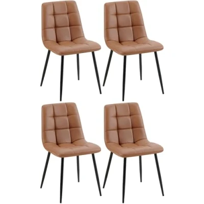 Afbeelding van CLP Antibes Set van 4 Eetkamerstoelen Zonder armleuning Metaal frame Kunstleer donkerbruin