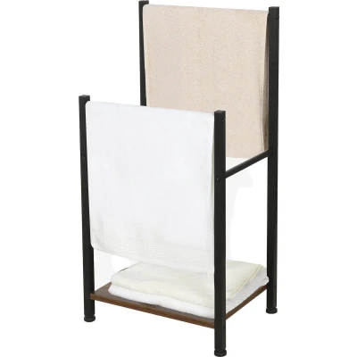 Afbeelding van Niceey Handdoekrek 2 Armen met Opberg Plank Metaal &amp; Hout Zwart