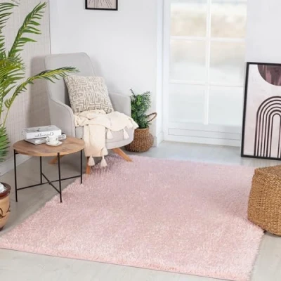 Afbeelding van SURYA Vloerkleed Woonkamer, Slaapkamer Zacht Hoogpolig Shaggy Tapijt SOSO LichtRoze 120x180 cm
