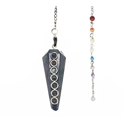 Afbeelding van DOJA Barcelona Waarzeggerij Pendel 7 Chakra&#039;s Shungite Steen Lithotherapie, Edelsteen voor Meditatie, Radiesthesie Pendel, Spiritueel Object, Welzijn, Esoterisme Object.