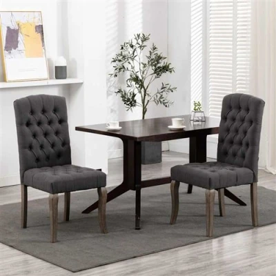 Afbeelding van Eetkamerstoelen 2 st linnen look stof grijs