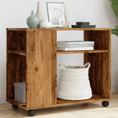 Afbeelding van vidaXL Bijzettafel met wieltjes 70x35x60 cm bewerkt hout oud houtkleur
