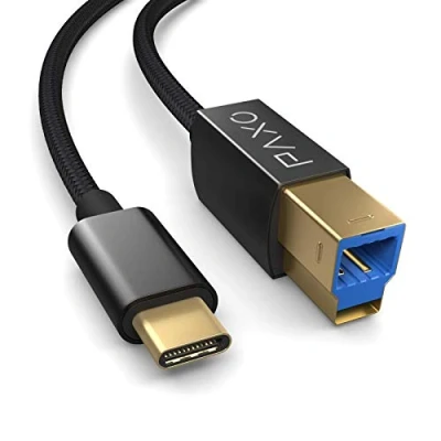 Afbeelding van PAXO USB C printerkabel, 5 m, 3.2 Gen2 met 10 Gbps overdrachtssnelheid (1,25 GB/s), naar B aansluiting, oplaadkabel, datakabel, zwart