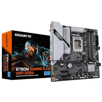 Afbeelding van GIGABYTE B760M Gaming Plus WiFi DDR4 moederbord, ondersteunt Intel Core processors van de 14e generatie, VRM 4+1+1 fasen, tot 5333 MHz (OC), 2 x PCIe 4.0 M.2, Wi Fi 6, 1 GbE LAN, USB
